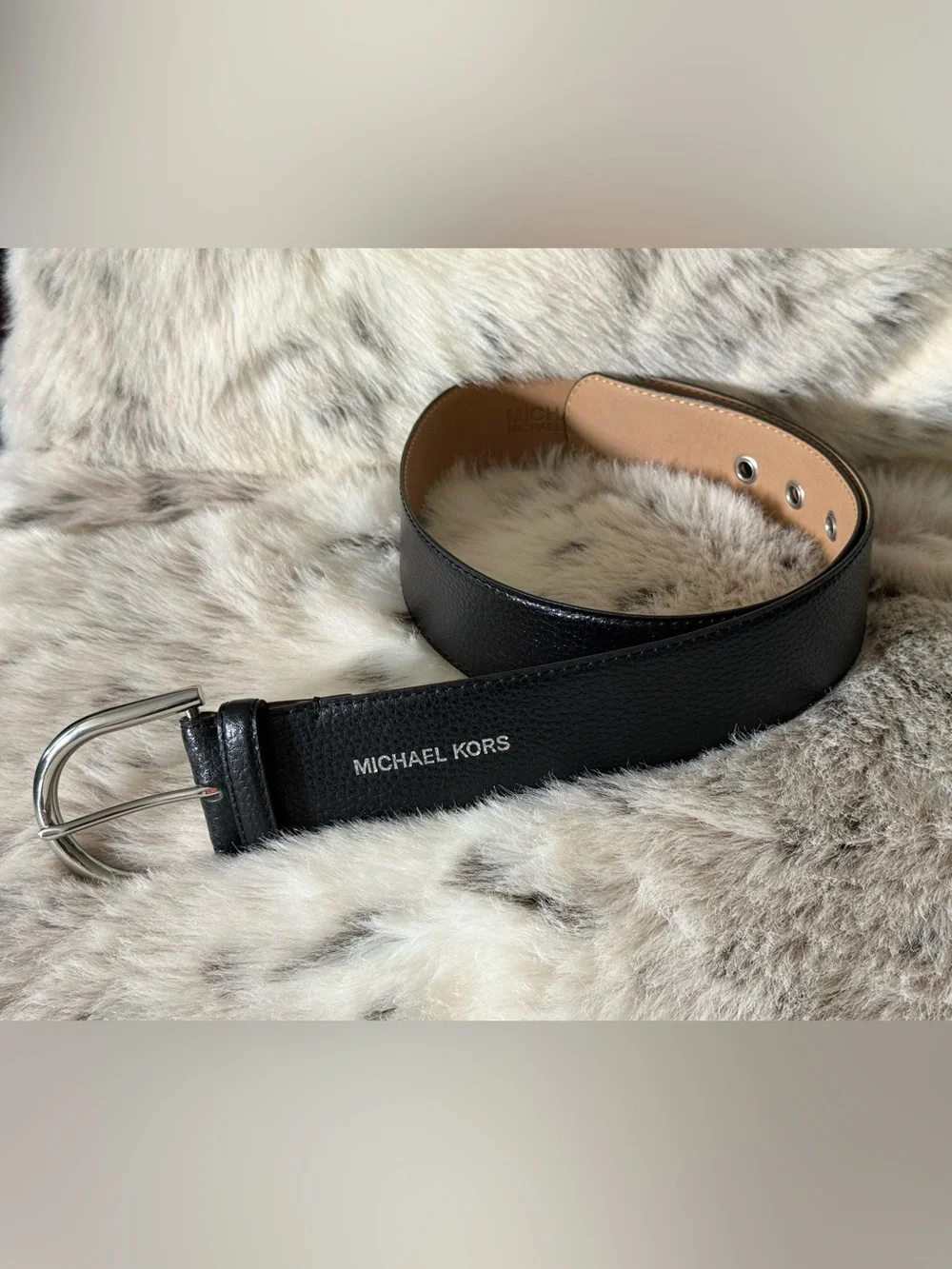 Michael Kors Black Genuine Leather Belt Size Small Silver Buckle